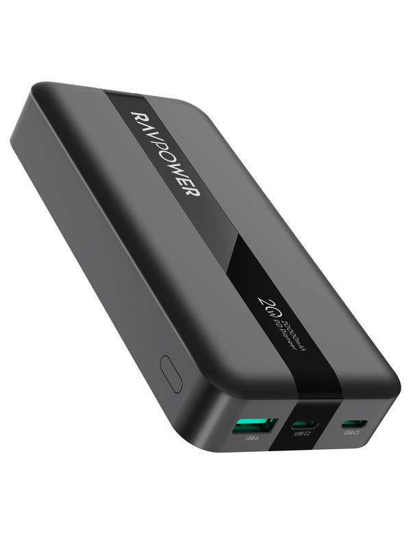 RAVPower 20000mAh 20W 3-Port Power Bank - Black