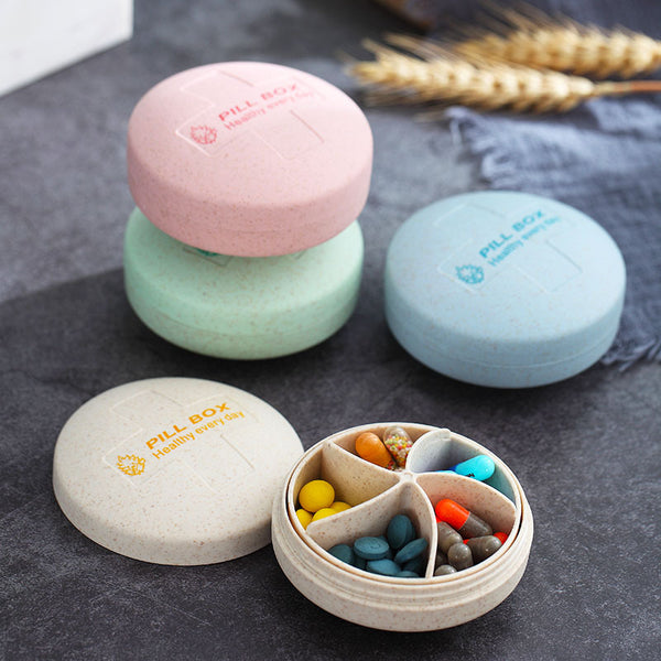 Round Travel Pill Organizer with 4 Compartments