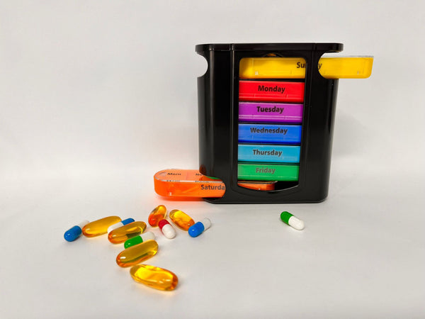 Weekly Pill Organizer with Color-Coded Daily Compartments