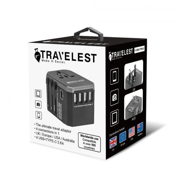 Travelest Travel Adapter With 4 Usb Ports & 1 Usb-C Port